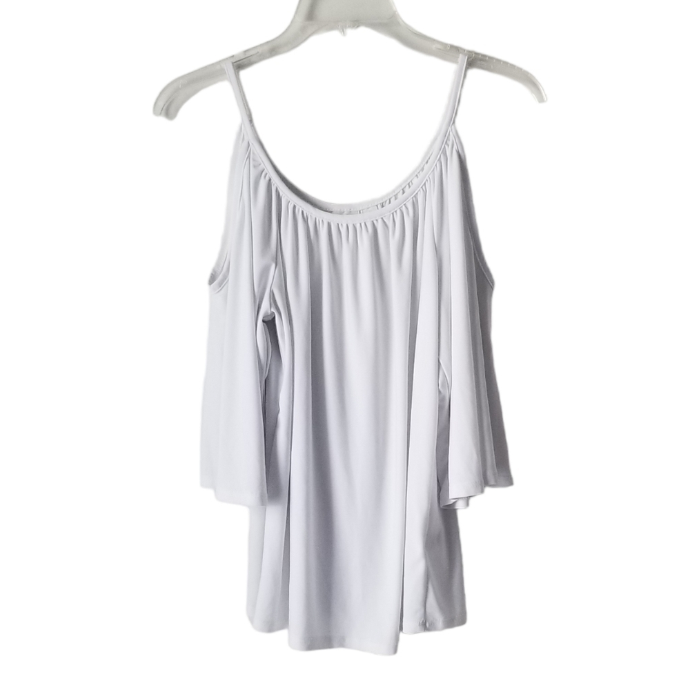 New York & Company Flowy White Cold Shoulder Flutter Sleeve Blouse Size, XS
